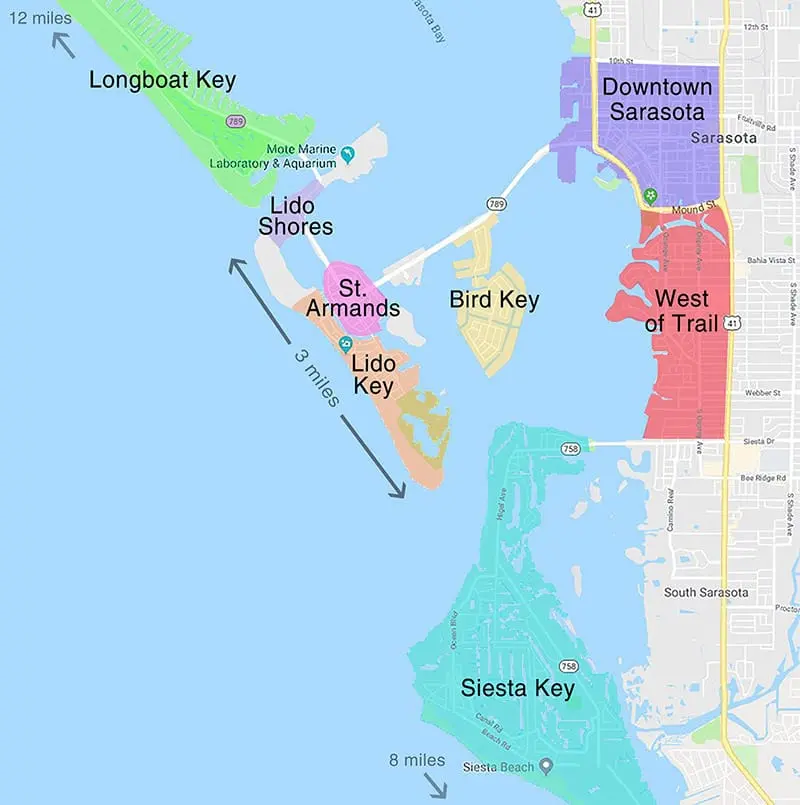 Real estate community map of Sarasota Florida